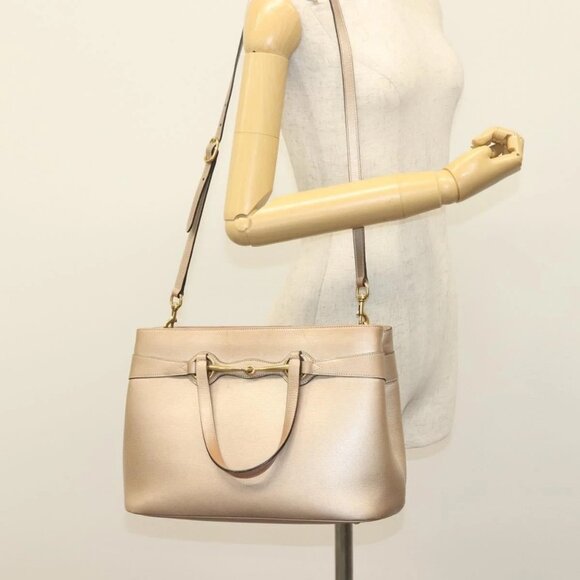 GUCCI Horsebit Hand Bag Leather 2way Gold Pink gold 319795 Auth 133420 - Picture 14 of 16
